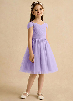 Azazie Lila Girls Formal Robe Demoiselle D'honneur Fillette Robe Trapèze en Tulle Épaule décolletée Lilas image5