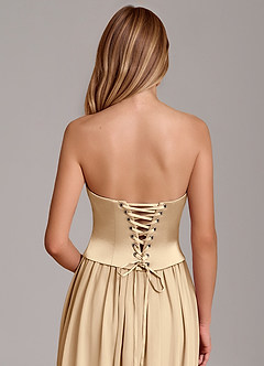Azazie Cadence Bridesmaid Dresses Champagne A-Line Corset Stretch Satin Convertible Dress image6