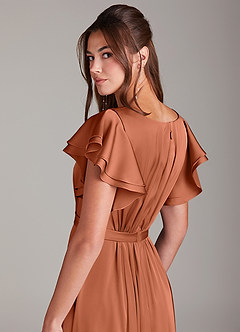 Azazie Daphne Modest Bridesmaid Dresses A-Line Ruched Stretch Satin Floor-Length Dress image2
