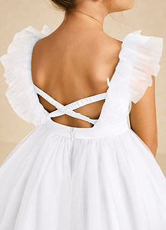 Azazie Cherub Flower Girl Dresses White A-Line Strap Tulle Dress image4