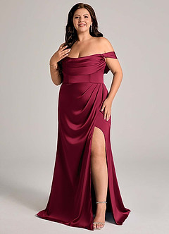 Azazie Johana Bridesmaid Dresses Burgundy Mermaid Off the Shoulder Stretch Satin Convertible Dress image10