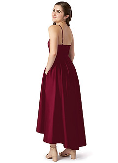 Azazie Jemima Junior A-Linie mit Taschen Stretch-Satin Kleid Burgunderrot image5