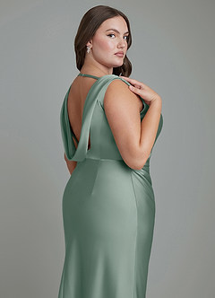Azazie Kieryn Brautjungfernkleider Meerjungfrau-Linie Plissee Stretch-Satin Kleid Silberner Salbei image13