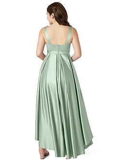 Azazie Inaya Junior Robe Trapèze en Satin extensible avec ceinture Agave image2