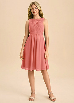 Azazie Skyla Junior Linia A Pofałdowany Szyfon Mini Młodsza druhna Sukienka image3