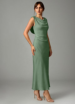 Azazie Kieryn Robes de demoiselle d'honneur Robe Sirène en Satin extensible Plissée Matcha image4