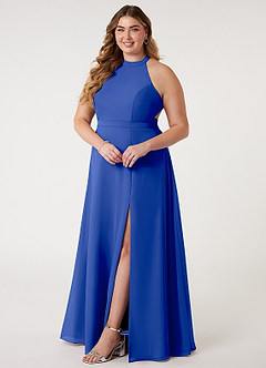 Azazie Clarice Bridesmaid Dresses Royal Blue A-Line Halter Chiffon Dress image11