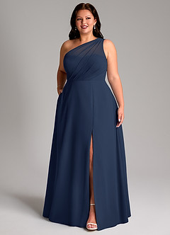 Azazie Phaedra Bridesmaid Dresses Dark Navy A-Line One Shoulder Chiffon Dress image12