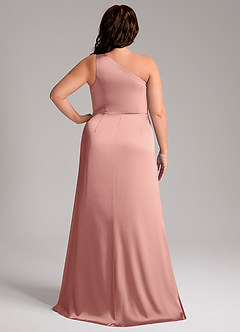 Azazie Phaedra Bridesmaid Dresses Rosette A-Line One Shoulder Stretch Satin Dress image9