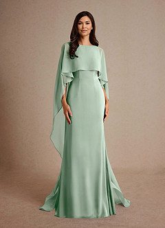 Azazie Milfred Mother of the Bride Dresses Agave Sheath Boatneck Stretch Satin Dress image5