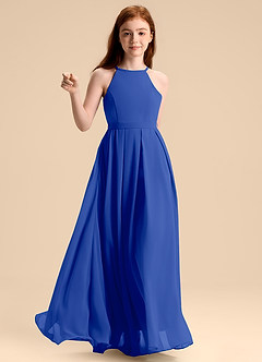 Azazie Arianthe Junior Abito A-Line in Chiffon Plissettato Blu Reale image6