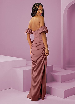 Barbie ♥ Azazie Bridesmaid Dresses Amethyst Sheath Off the Shoulder Stretch Satin Convertible Dress image2