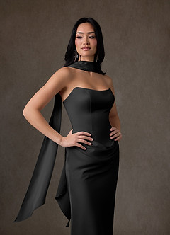 Azazie Samantha Wedding Dresses Black Sheath Strapless Stretch Satin Dress image3