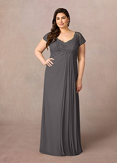 Azazie Macy Mother of the Bride Dresses Steel Grey A-Line V-Neck Sequin Lace Lace Dress image6
