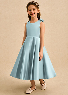 Azazie Kay Flower Girl Dresses Mist A-Line Pleated Matte Satin Dress image3