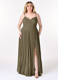 Azazie Vini Bridesmaid Dresses Willow Green A-Line V-Neck Pleated Chiffon Dress image6