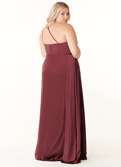 Azazie Maron Bridesmaid Dresses Merlot A-Line One Shoulder Stretch Satin Dress image9