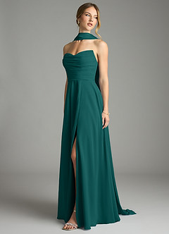 Azazie Ayla Abiti da Damigella Abito A-Line in Chiffon Scollo a Cuore Verde Pavone image8