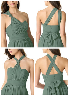 Azazie Olani Robes de demoiselle d'honneur Robe Trapèze Convertible en Mousseline de soie Épaule décolletée Eucalyptus image7