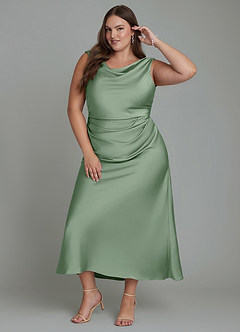 Azazie Kieryn Vestidos de damas de honor Vestido Matcha de Satén Elástico de Corte Sirena con Plisado image8