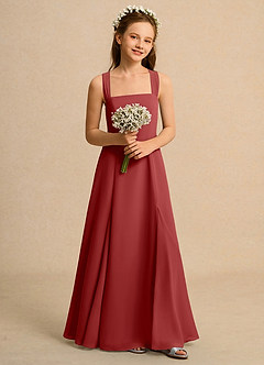 Azazie Tater Girls Formal Robe Demoiselle D'honneur Fillette Robe Trapèze en Mousseline de soie Plissée Rouille image4