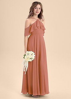 Azazie Tessabelle Junior A-Linie Schulterfrei Chiffon Kleid Mai Tai image5