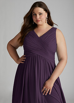 Azazie Flora Bridesmaid Dresses Plum A-Line Pleated Chiffon Dress image15