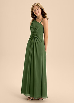 Azazie Brooke Junior Olive A-Line Side Slit Chiffon Dress image6