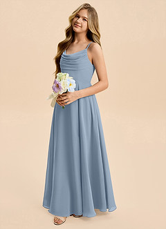 Azazie Gia Junior Vestido de Azul Polvoriento de Gasa de Corte en A con Plisado image7