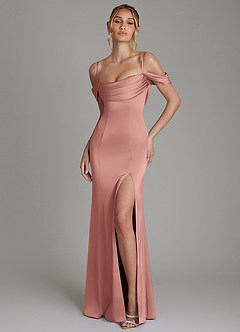 Azazie Nira Suknie dla druhen Syrena Gorset Satyna elastyczna Do ziemi Sukienka image1