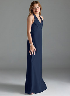 Azazie Tessie Junior Dark Navy A-Line Pleated Chiffon Dress image4