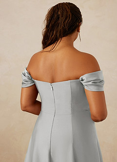 Christian Siriano Bridal for Azazie 1002 Brautjungfernkleider Wandelbar A-Linie Schulterfrei Stretch-Satin Kleid Silber image15