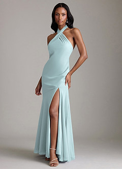 Azazie Lorena Bridesmaid Dresses Mist Mermaid Pleated Chiffon Dress image4