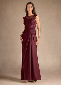 Azazie Santa Barbara Mère de la mariée Robes Robe Fourreau en Satin extensible Plissée Cabernet image4