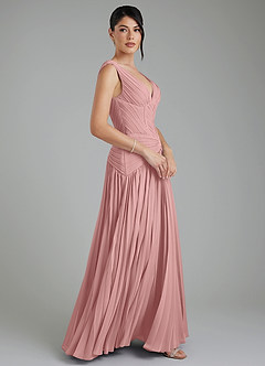 Azazie Kima Robes à essayer chez vous Robe Trapèze en Mousseline de soie Plissée Rose Poussiéreuse image7