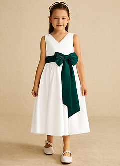 Azazie Darling Flower Girl Dresses Ivory Pine A-Line Bow Cotton Dress image4