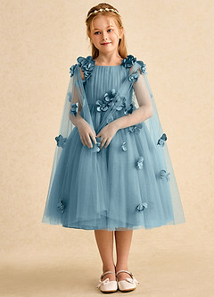 Azazie Staria Blumenmädchenkleider Ballkleid Gestreift Tüll Kleid Stimmungsvolles Blau image3