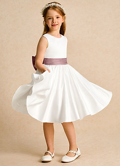 Azazie Sosie vestidos de niña de las flores Vestido de Marfil Rosa Empolvado de Satin Mate de Corte En A con Plisado image5