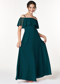 Azazie Maggie Junior Pine A-Line Off the Shoulder Chiffon Dress image1