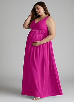 Azazie Yetta Abiti da damigella d'onore premaman Abito A-Line Arricciato con Scollo a V Chiffon Floor-Length image10