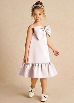 Azazie Kiwi Flower Girl Dresses Rose Petal A-Line Spaghetti Strap Matte Satin Dress image3