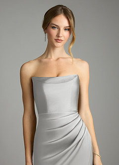 Azazie Leonis Bridesmaid Dresses Silver Mermaid Pleated Stretch Satin Convertible Dress image4