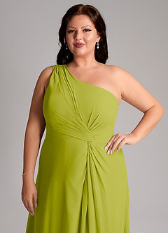 Azazie Brooke Bridesmaid Dresses Lemongrass A-Line One Shoulder Chiffon Dress image13