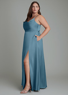 Azazie Sarella Robes de demoiselle d'honneur Robe Trapèze en Satin extensible Plissé Bermude image11