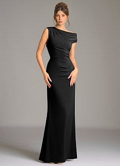 Azazie Nazanin Bridesmaid Dresses Black Mermaid Off the Shoulder Premium Stretch Jersey Dress image3