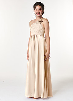 Azazie Flower Junior White Alabaster A-Line Pleated Chiffon Dress image4