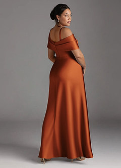 Azazie Milton Mother of the Bride Dresses Cinnamon A-Line Pleated Stretch Satin Dress image12