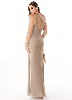 Azazie Maive Bridesmaid Dresses Taupe Sheath Pleated Ruffle Chiffon Dress image3