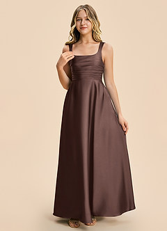 Azazie Azaria Junior Ganache A-Line Pleated Stretch Satin Dress image6