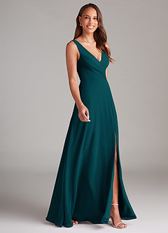Azazie Nelly Bridesmaid Dresses Pine A-Line Pleated Chiffon Dress image3